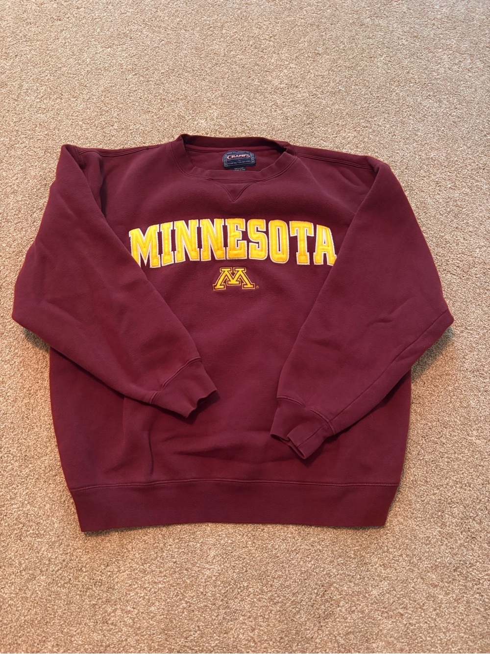 Champs Maroon Crewneck Sweatshirt with Gold Minnesota Logo